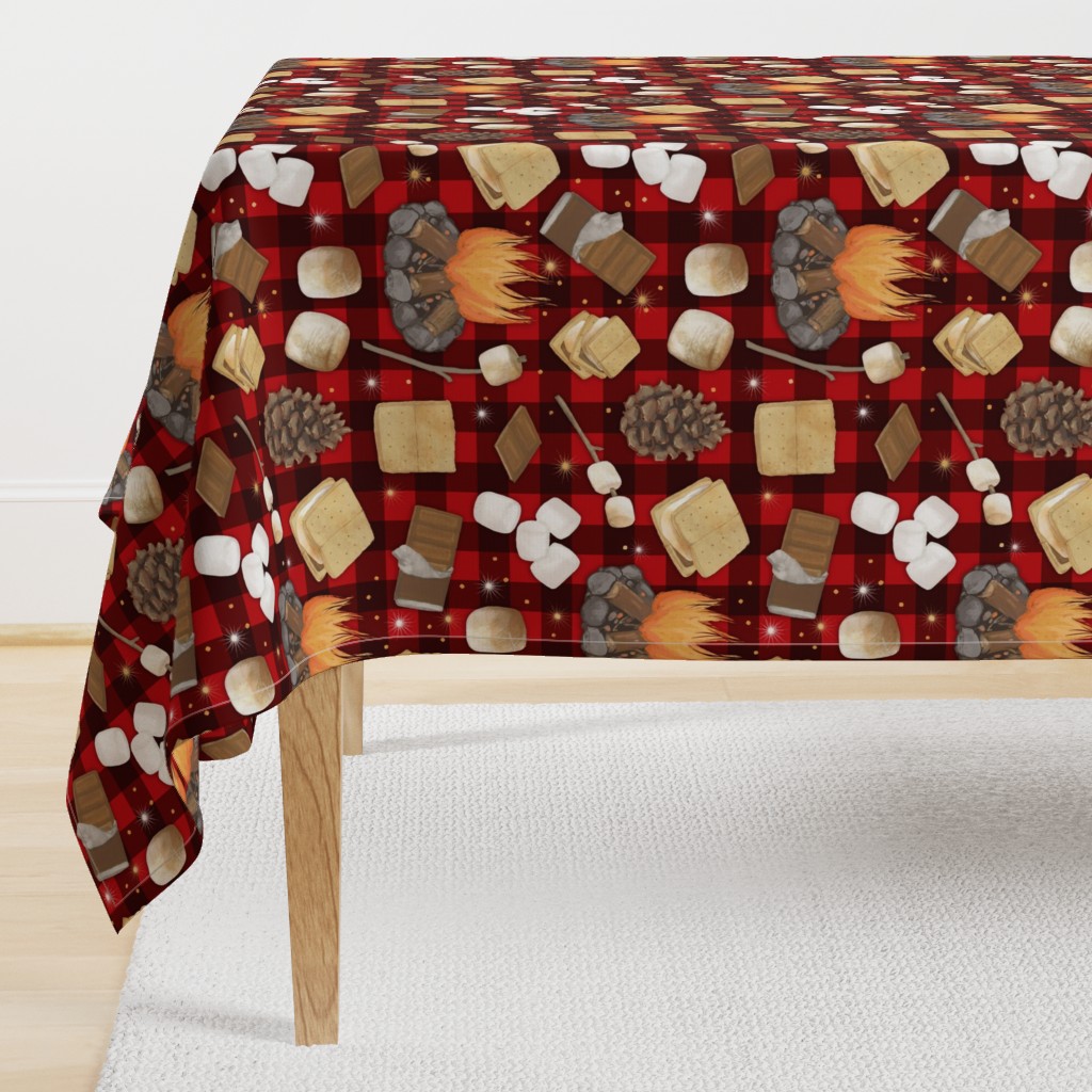 S'mores on Red Buffalo Plaid, Camping Picnic - large scale