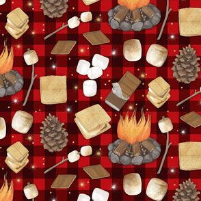 S'mores on Red Buffalo Plaid, Camping Picnic - large scale