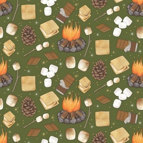 S'mores on Army Green , Camping Fireside 