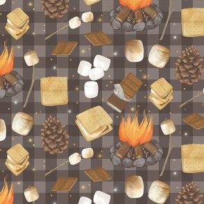 S'mores Fireside, Dark Brown Buffalo Plaid