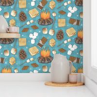 S'mores on Robin Egg Blue Buffalo Plaid - Large Scale