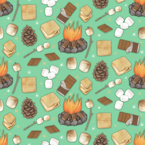 Smores on Sea Foam Green, Kids Outdoor Fabric