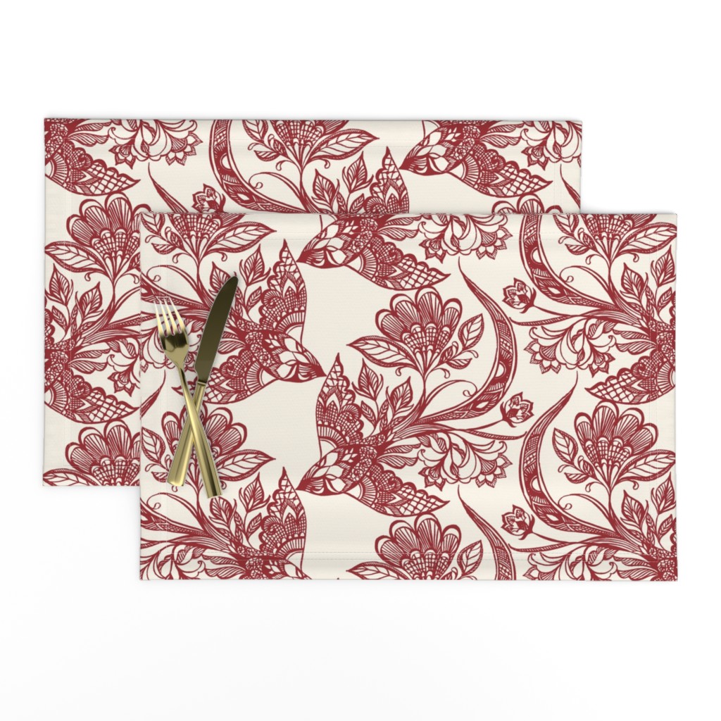 Lace Birds {Cranberry 7622/Cream}