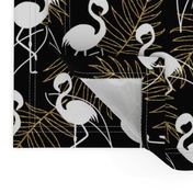 Art Deco Flamingos (gold leaf) #2 - white on black, medium 