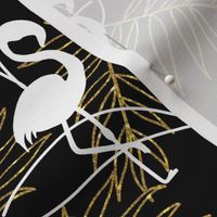Art Deco Flamingos (gold leaf) #2 - white on black, medium 
