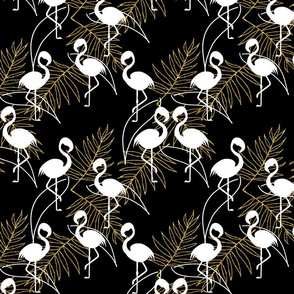 Art Deco Flamingos (gold leaf) #2 - white on black, medium 