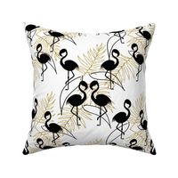 Art Deco Flamingos (gold leaf) #2 - black on white, medium 