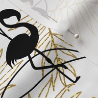 Art Deco Flamingos (gold leaf) #2 - black on white, medium 