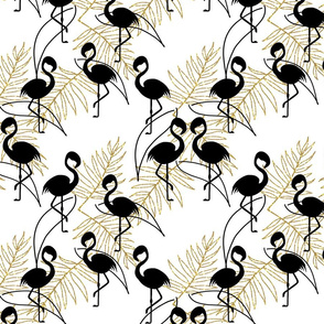 Art Deco Flamingos (gold leaf) #2 - black on white, medium 