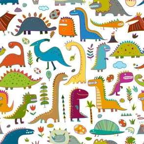 Dinosaurs, jurassic park. Childish pattern