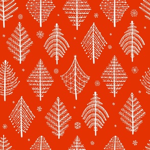  Christmas trees, geometric ornament, snowflakes winter, simple style