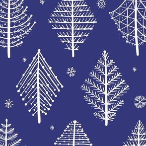   Christmas trees, geometric ornament, snowflakes winter, simple style