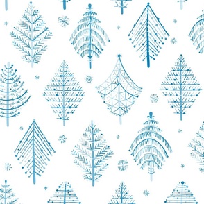    Christmas trees, geometric ornament, snowflakes winter, simple style