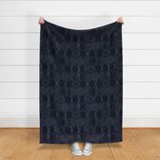MOONS PHASES SASHIKO OUTLINE WITH A BLACK MOON FACE OVER NAVY