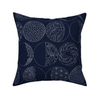 MOONS PHASES SASHIKO OUTLINE ON SOLID NAVY BLUE