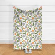 Green, abstract, white background, orange, warm palette, natural design, large spots, simplicity pattern, natural, abstract spots, natural green, camouflage pattern, soft.
