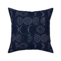 Small MOONS PHASES SASHIKO OUTLINE ON SOLID NAVY BLUE