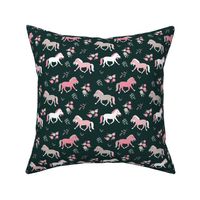 Sweet horses garden and flowers kids blossom forest green peach pink white