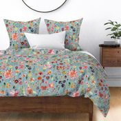 Butterfly botanical floral Soft blue Jumbo large