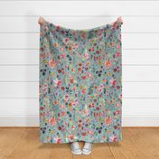 Butterfly botanical floral Soft blue Jumbo large