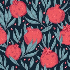 Pomegranate Garden | Dark Red Blue