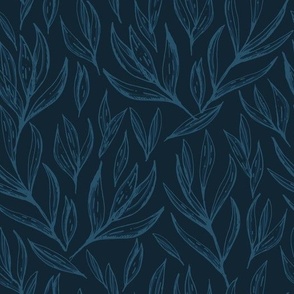 Pomegranate leaves | Dark blue | Hand drawn | Texture