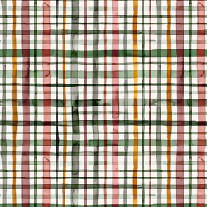 Gingham watercolor Countryside Green orange Medium