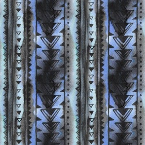 Ethnic striped watercolor ornament / blue