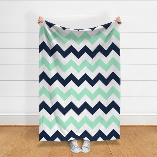 3" white mint blue chevron