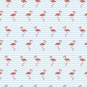Flamingo Dance // Normal Scale // Flamingo Dance // Normal Scale // Tropical // Summer Time // Blue White Background // Flamingo Design // Exotic Birds // Blue Zigzag // White Background // 