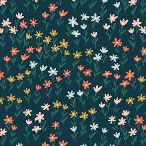 Ditsy floral pattern on dark green (big scale)