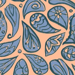blue paisley sketched on peach fuzz background by rysunki_malunki