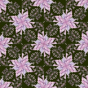 Lavender Magnolia Pinwheel Swirl on Midnight Green