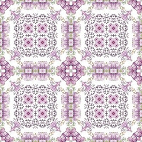 Lavender Magnolia Granny Square Floral on White