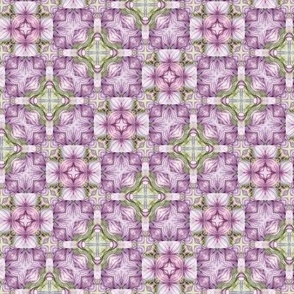 Lavender Magnolia Geometric Repeat in Purple Pink and Green