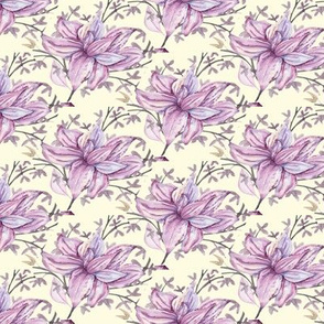 Lavender Magnolia Polka Dot on Pale Yellow Cream