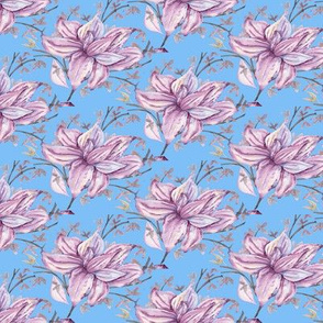 Lavender Magnolia Polka Dot on Sky Blue