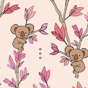 Little boho koala bamboo forest sweet australian animals design for kids pink cream  LARGE 