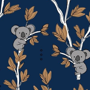Little boho koala bamboo forest sweet australian animals design for kids night navy blue copper cinnamon LARGE