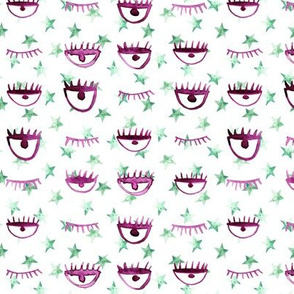 eye star watercolor pattern in mint and plum - trendy stars and eyes p65 - 6