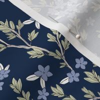 Romantic messy english garden leaves branches and flower blossom in ink sage green navy blue lilac SMALL