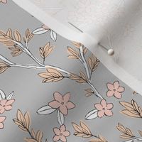 Romantic messy english garden leaves branches and flower blossom in ink pastel blush gray beige SMALL
