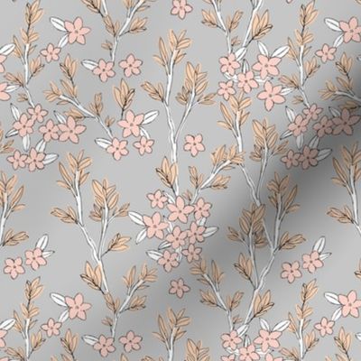 Romantic messy english garden leaves branches and flower blossom in ink pastel blush gray beige SMALL