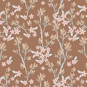 Romantic messy english garden leaves branches and flower blossom in ink neutral beige earthy brown tones SMALL 