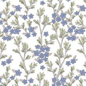 Romantic messy english garden leaves branches and flower blossom in ink mint green lilac lavender on white SMALL