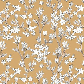 Romantic messy english garden leaves branches and flower blossom nursery ochre yellow camel white SMALL  