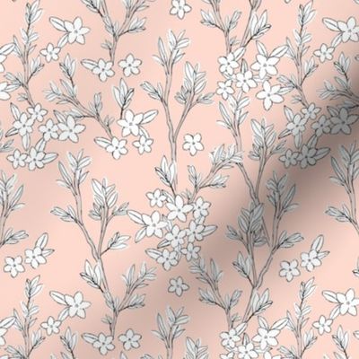 Romantic messy english garden leaves branches and flower blossom nursery blush nude white SMALL 