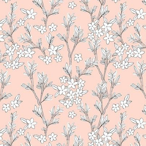Romantic messy english garden leaves branches and flower blossom nursery blush nude white SMALL 