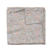 Romantic messy english garden leaves branches and flower blossom in ink pastel blush gray beige LARGE