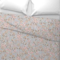 Romantic messy english garden leaves branches and flower blossom in ink pastel blush gray beige LARGE